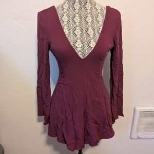 Tobi Deep Plum Long-Sleeve V-Neck Dress